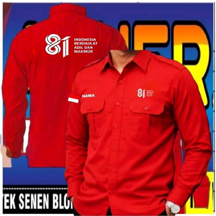kemeja Bordir dirgahayu RI baju bordir dirgahayu RI seragam bordir dirgahayu RI kemeja kemerdekaan b