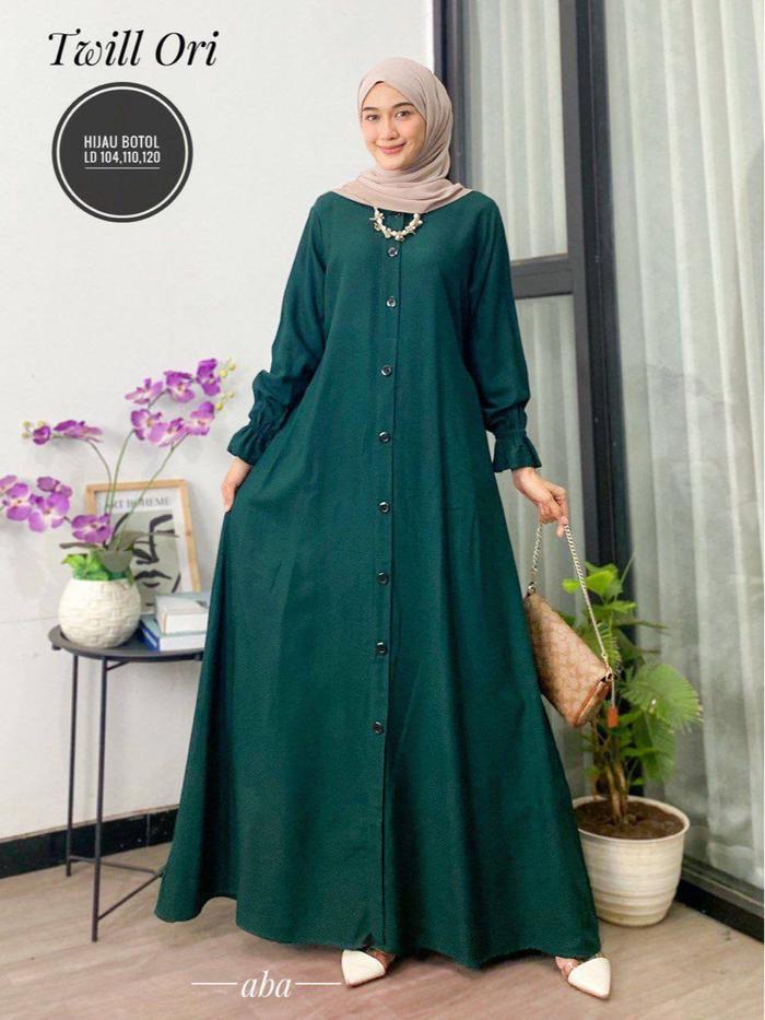 PREMIUM (READY) terjamin gamis polos twil ori dress panjang busui tali samping Muslim Twill Kancing 