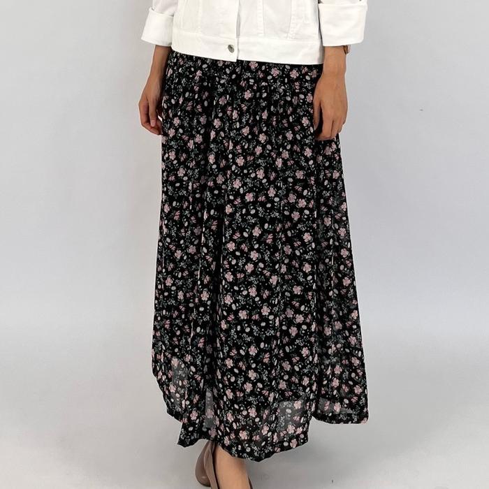 AMITAE Studio - Rok Sifon Ceruti Floral Skirt Rok Susun Motif Bunga Rok Rempel Bawahan Wanita Elegan