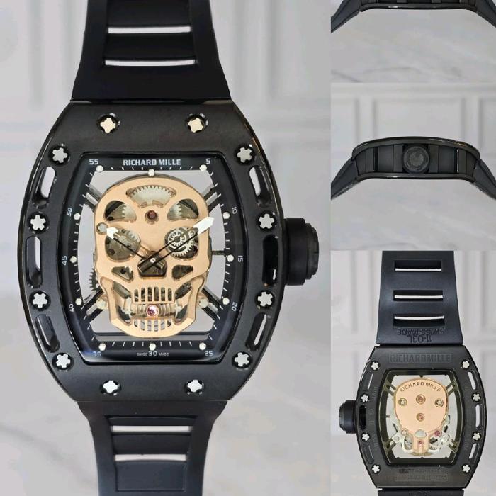 Richard Mille hitam gold 052 Skull Swiss Automatic