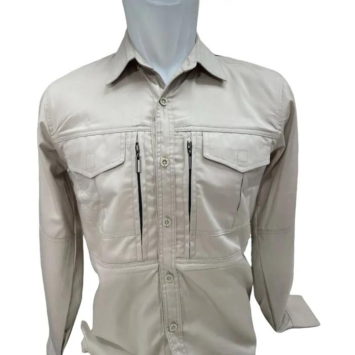 Kemeja W-Tac bahan drill Baju Panjang Pria Atasan Nyaman Formal Coklat Kerah Casual