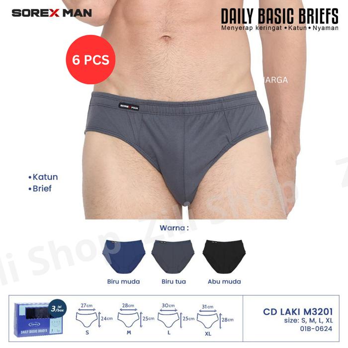 Sorex Man Celana Dalam Segitiga Katun CD Pria Signature Brief Katun 100% M3201 Size S,M,L,XL (paket