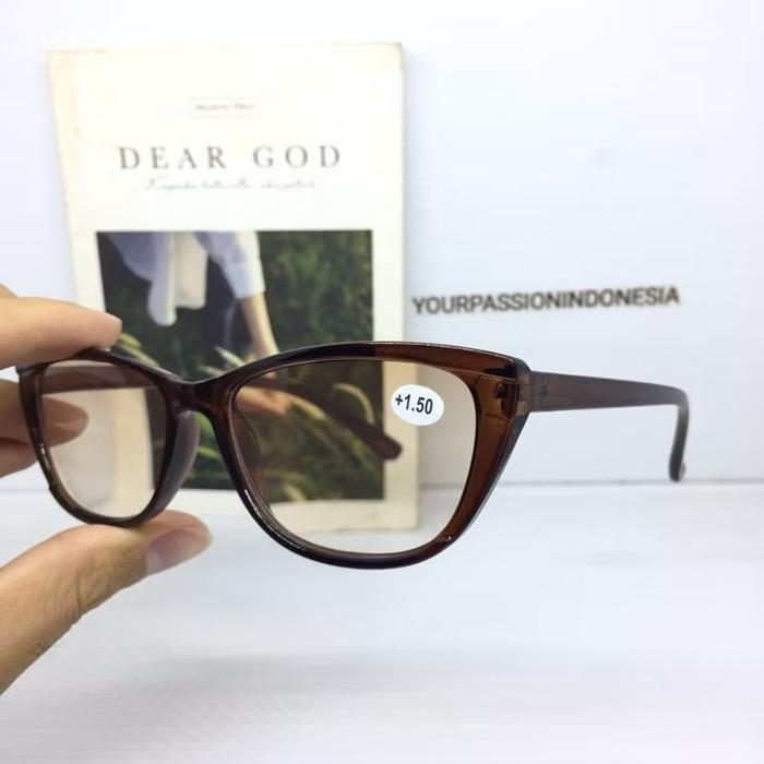 JS176 Kacamata Baca Cewek Lensa Coklat +1.00 sd +3.00 Model Cat Eye