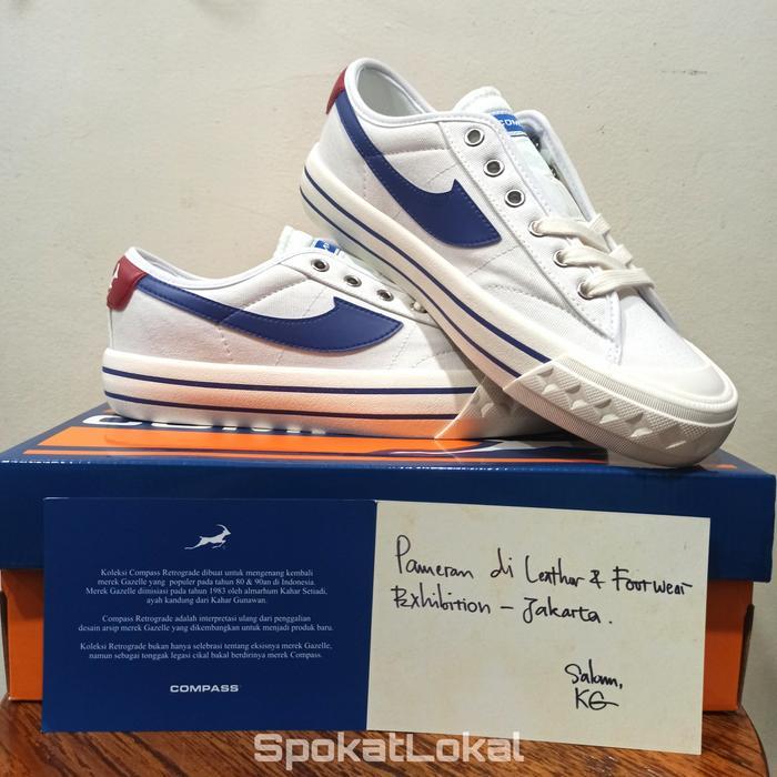 INSTAN SEPATU COMPASS RETROGRADE LOW WHITE BLUE 35 36 37 38 39 40 41 42 43 44 LARIS