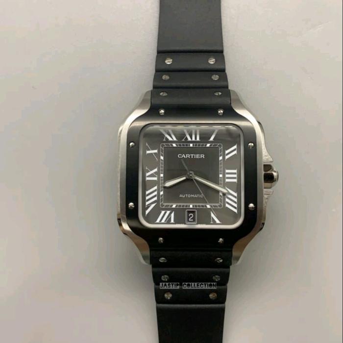 JAM TANGANCARTIER SANTOS DE CARTIER GRAY DIAL STRAPP RUBBER AUTOMATIC 40MM RUBBER STRAPP