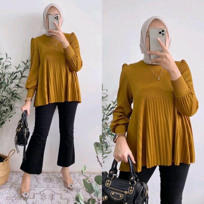 Blus Plisket Wanita Livy Blus Plisket Lengan Panjang Atasan Wanita Model Plisket Terbaru Baju Top