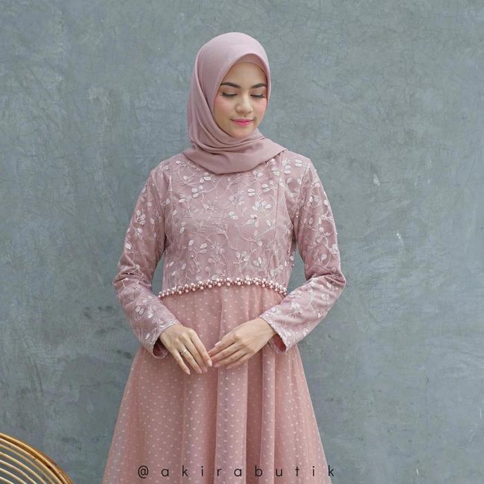 Gamis Belle Premium Satin Brukat Maxy Dress Kombinasi Tille Mutiara OOTD Kekinian Remaja Dewasa Baju