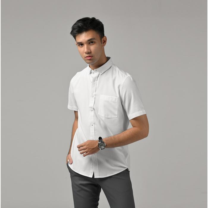 Kemeja / Hem Polos Pria / Cowok Lengan Pendek Kasual / Formal Warna PINK PEACH/ Pink / biru denim