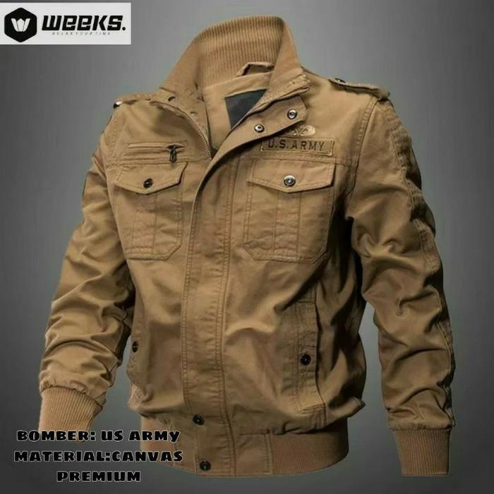 Jacket Bomber Pria KANVAS US.Army PREMIUM/Jacket Model Terkini/jacket bomber Bahan kanvas/jacket Ban