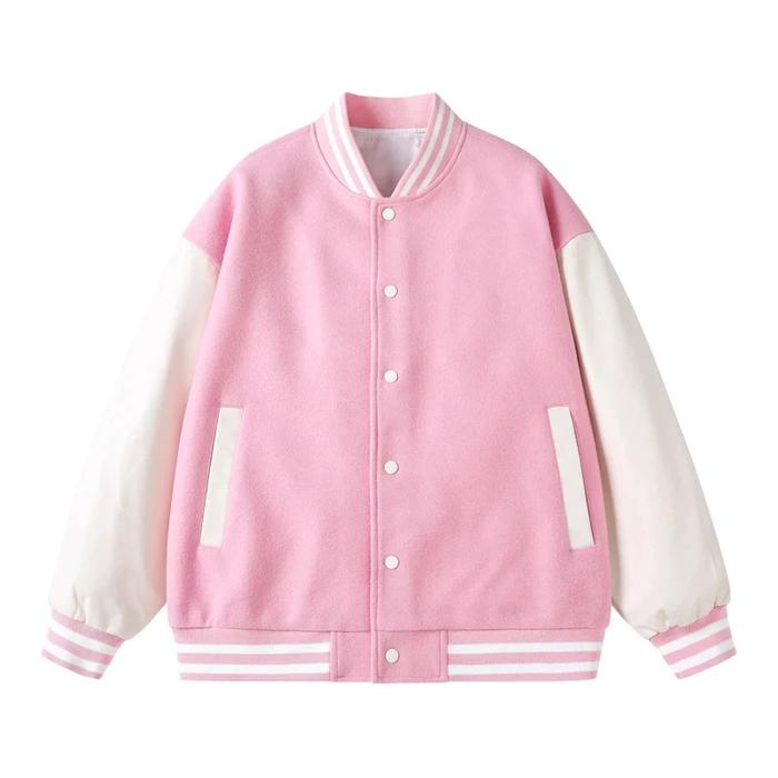 Jaket Baseball Varsity Kancing Sweater Distro Pink Putih Reglan RAGLAN sablon bordir Polos custom in
