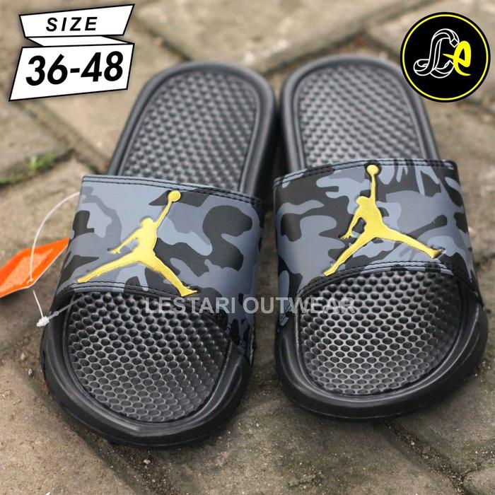 SANDAL SELOP CASUAL PRIA UKURAN 36-48 NIKE BENASSI JORDAN LOGO GOLD ARMY UNISEX SENDAL FLIP FLOP UNI