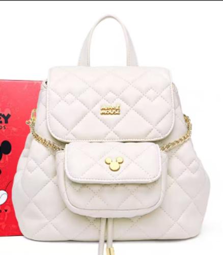 Tas Ransel Wanita Style Chanel Motif Quilted Disney Mickey, Desain Kotak-Kotak Mewah, Ringan Dipakai