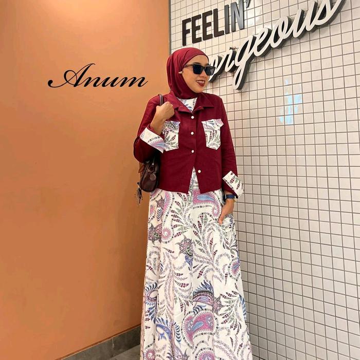 Aruna dress set cardigan salur series by Anum