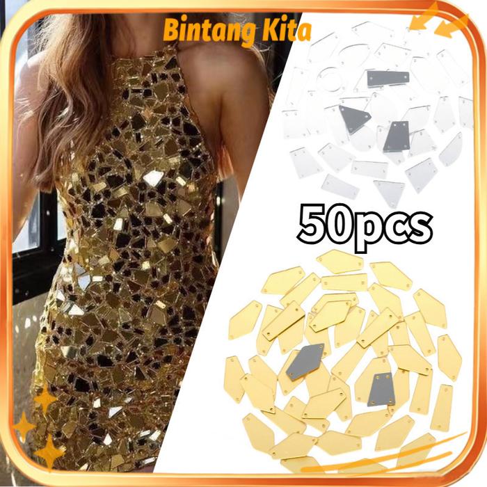 50pcs Kristal Jahit Akrilik Diamond Jahit Bahan-Bahan DIY Kristal Jahit Kaca Payet Batu Kristal Jahi