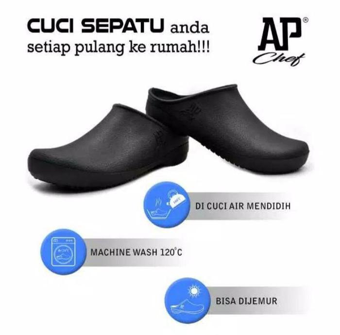 Ap Chef Hitam & Putih Size 38 - 45 - Sepatu Ap Chef - Sepatu Koki - Sepatu Ap Chef