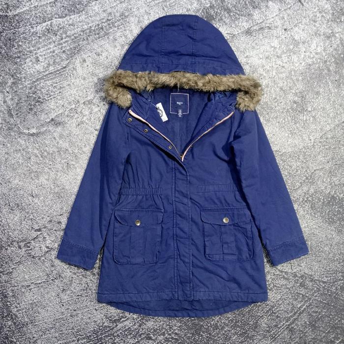 Jaket parka GAP KIDS navy tebal bulu Hoodie bisa dilepas murah size M