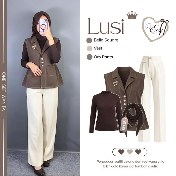 Melodie Hijab Style Outfit Korea ( Jilbab + Manset + Melodie Vest + Oro Pants ) Outfit Korea - M32