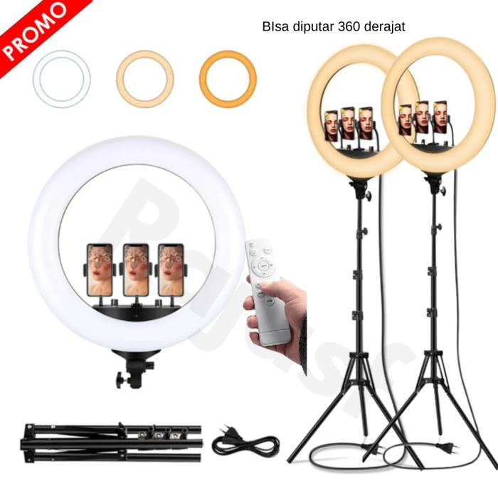 SET Paket Ringlight 45cm Besar Jumbo Ring Light 45 CM Murah + Light Stand Tripod 2,1 Meter Lengkap M