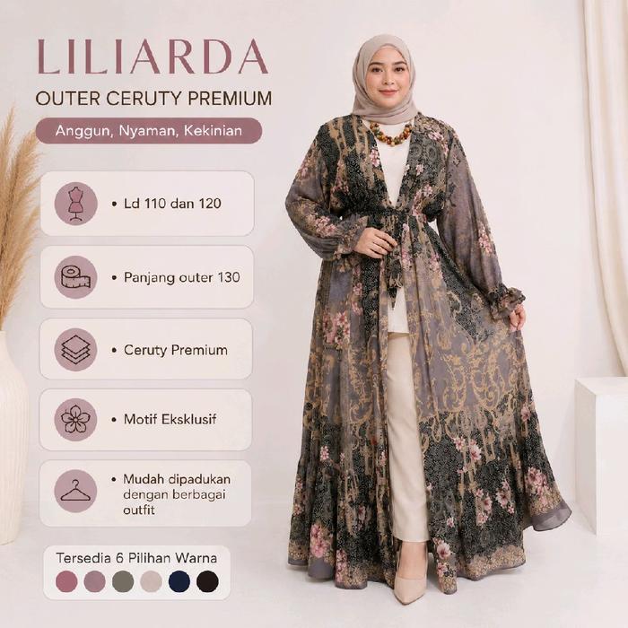 Liliarda outer cardigan panjang jumbo Bunga Casual Motif Wanita Dress Maxi Midi Baju dengan Tali Ser