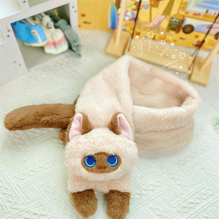 Cartoon Siamese Cat Lesser Panda Pig Warm Kitten Scarf Cute Plush Toy