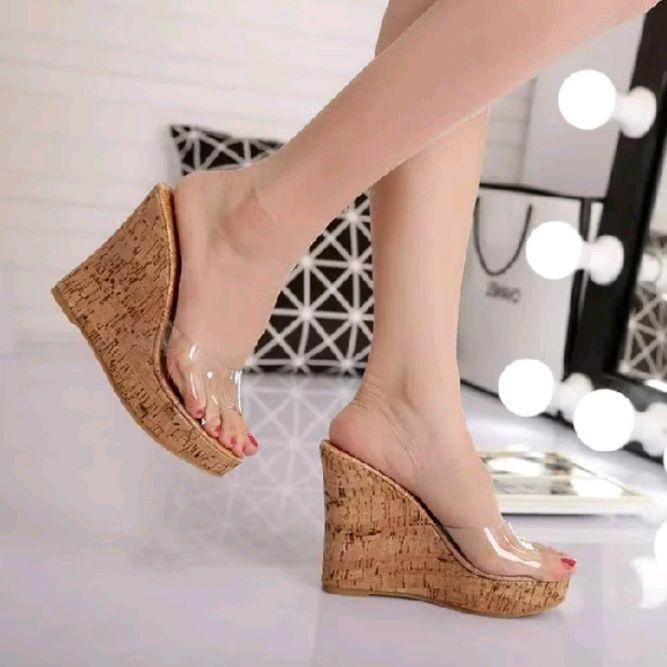 sandal mika bening 12cm Heels Wanita