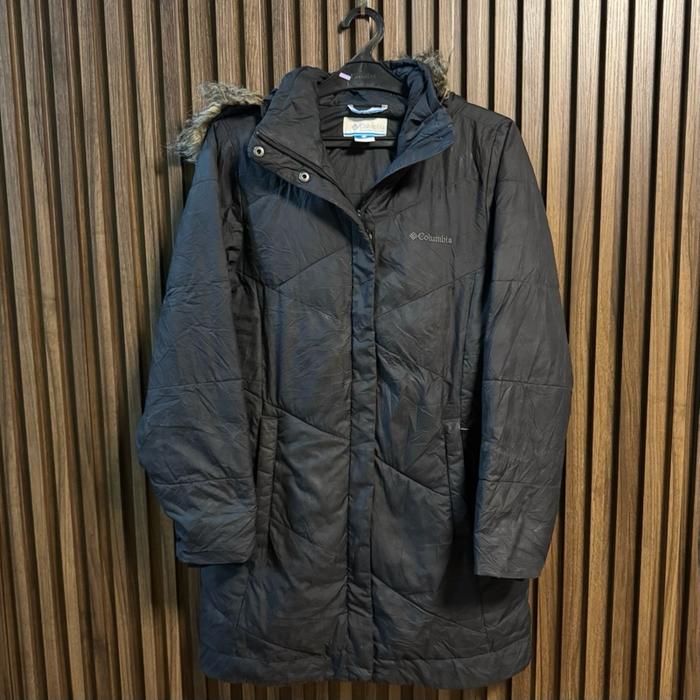 Jaket Columbia Hitam Bulang Long Coat Hoodie Attachable - Size S - 88 x 54