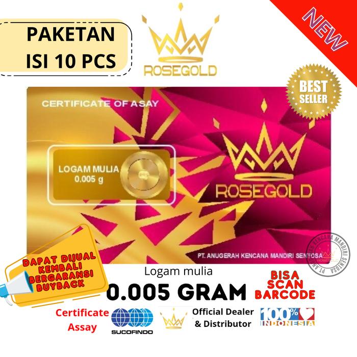PAKET ISI 10PCS EMAS MINI ROSEGOLD 0.005 GRAM