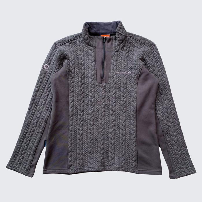 Futuristic Black Grey Metal Quilted Merrell Outdoor Thermal Warmed Half Zip Jacket - Unisex - L