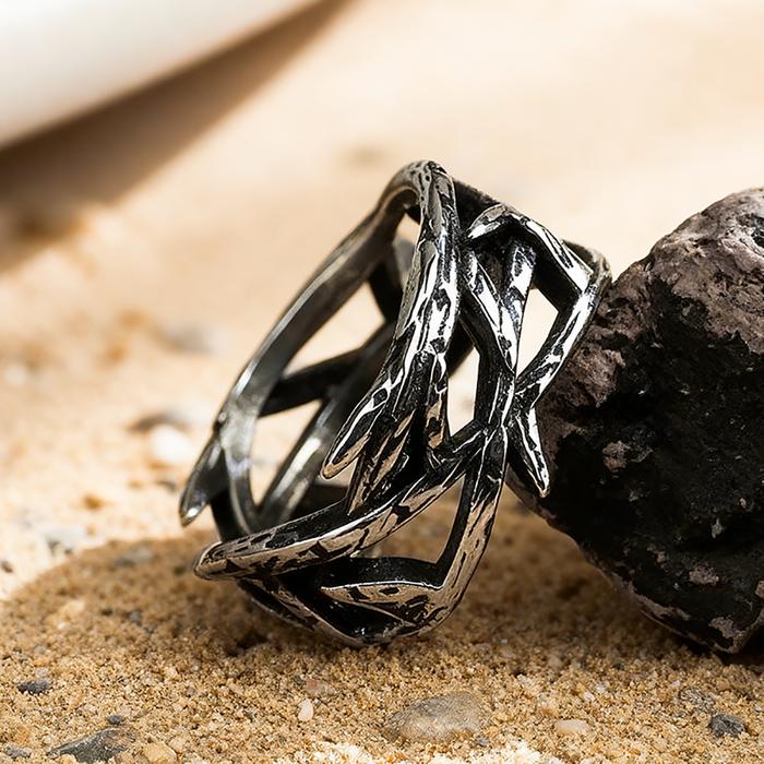 Duri Vintage Vineman yang Dipersonalisasi Diukir Cincin Punk Pria Berukir Desain Berlubang Desain Ci