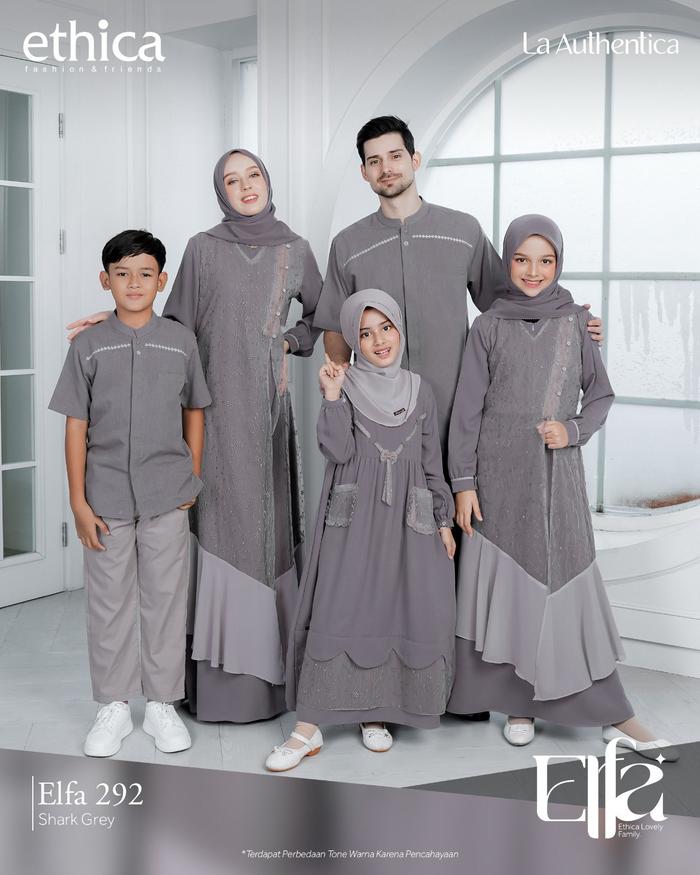 Ethica Sarimbit Ethica Elfa 292 Shark Grey Koko Dewasa & Anak, Gamis Muslim Wanita & Remaja, Sarimbi