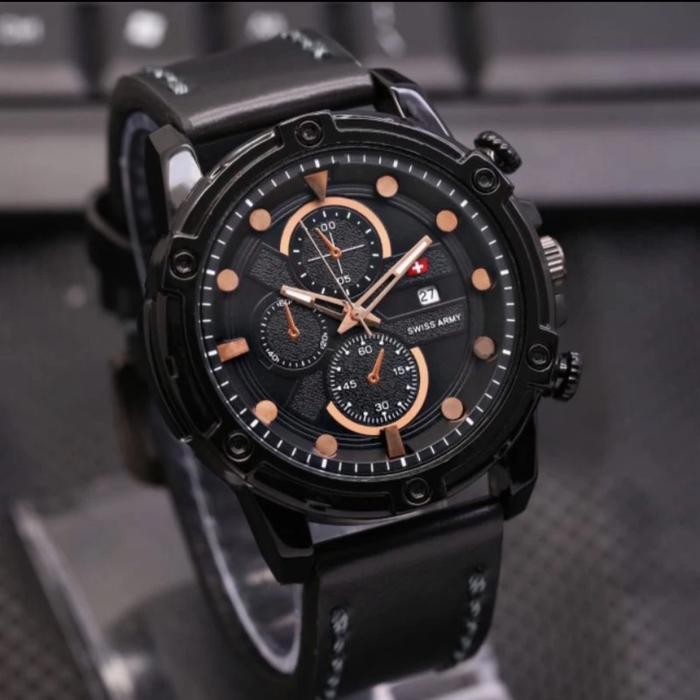 BISA COD - JAM TANGAN PRIA SWISS ARMY LEATHER KULIT SA-1377 CHRONO OFF & TANGGAL AKTIF JAM TANGAN CO