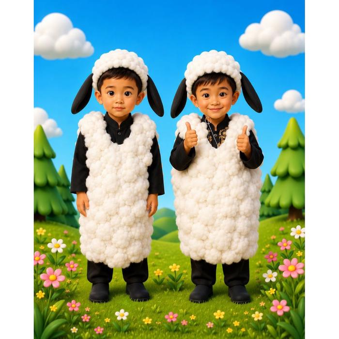 Kostum domba YANG ASLI + GRATIS TOPI domba / kostum domba shaun the sheep/kostum pentas /kostum kar