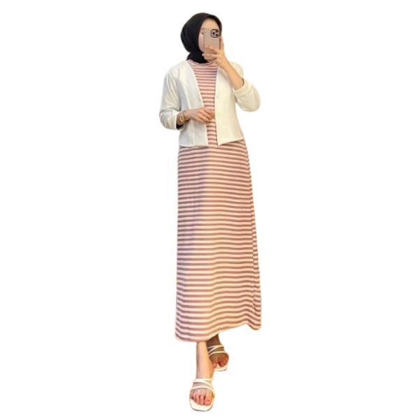 PROMO!! Shafira (HANYA INNER) Inner Dress Kutung List Garis Garis Panjang Wanita Muslim Melar inner 
