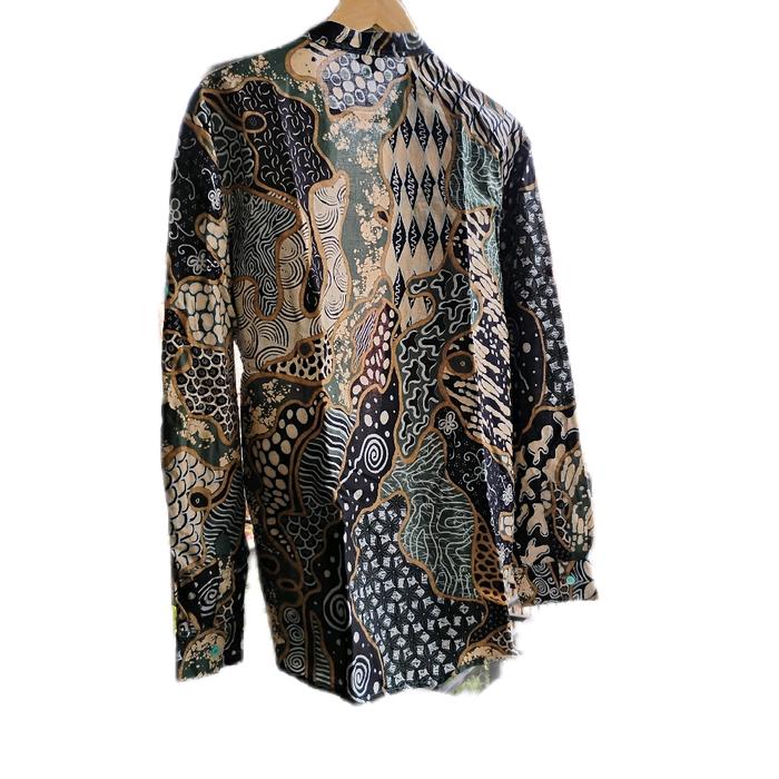 Little Malik Kemeja Batik Pria Dewasa Original Size XL Lengan Panjang Preloved dengan Desain Unik
