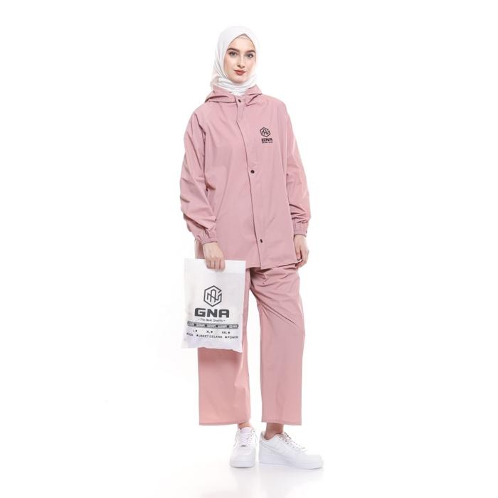 GNA Jas hujan Dusty Pink seris warna nude Wanita tebal Premium