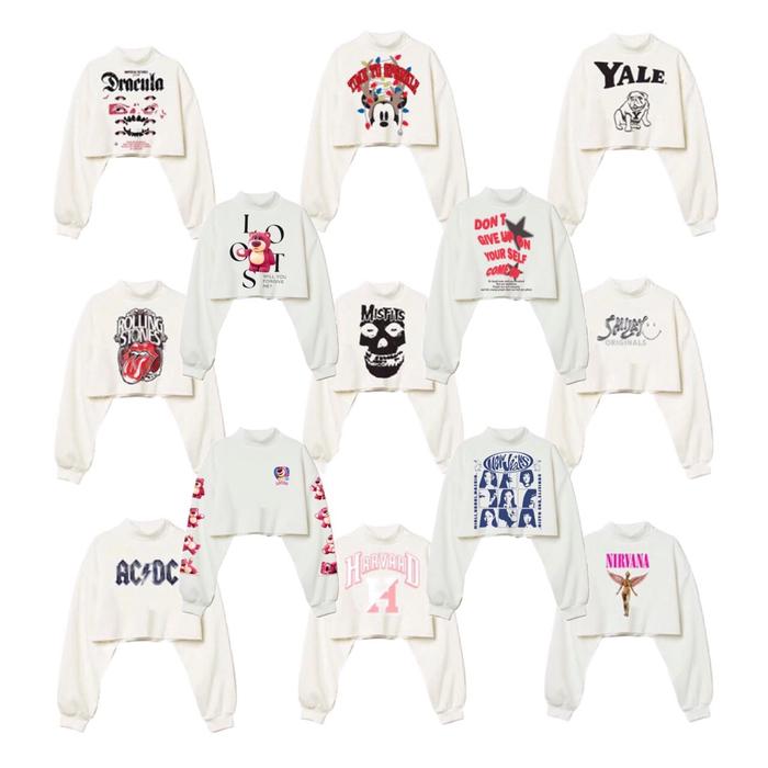 HNM NEW JEANS MISFITS MICKEY ACDC HARVARD LOTSO CREAM BEIGE CROP TOP TURTLENECK SWEATER SWEATSHIRT J