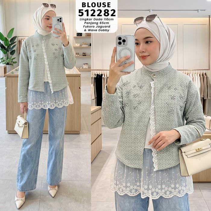 EXTU HERITAGE - Kalisha Blouse Vest Payet Kristal Muslimah 2in1 Kombinasi Renda Allsize