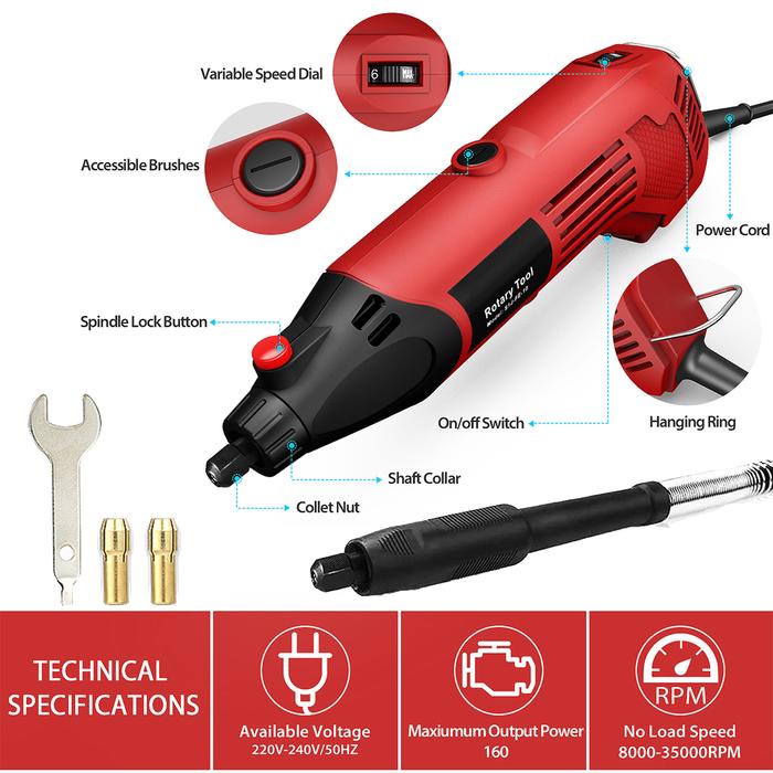 160W Rotary Tool Multi-Functional Tool Varible Speed 8000-35000rpm