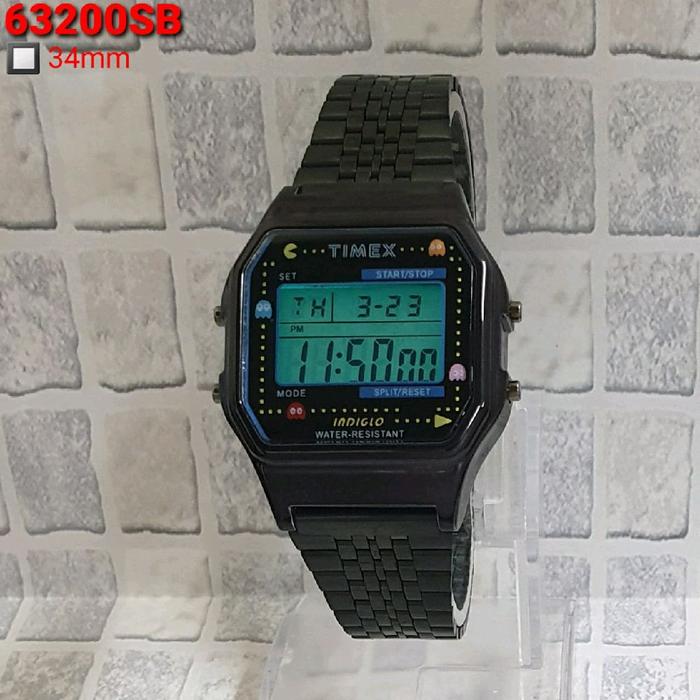 Timex Jam Tangan Pria 63200SB 34mm Water-Resistant Indiglo Display Tali Stainless Steel Premium Digi