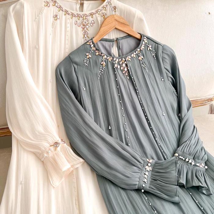 Selena Abaya/Abaya Terbaru 2024/Abaya Simpel Elegan/Abaya Arabian Turkey/Abaya Lebaran/Gamis Payet-A