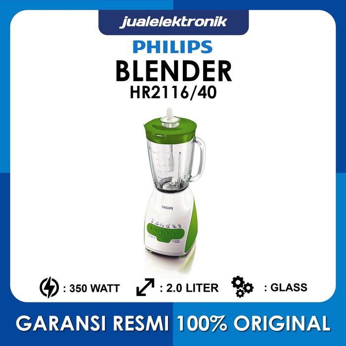 Philips Blender Kaca Gelas 2 Liter 350 Watt Green HR2116/40