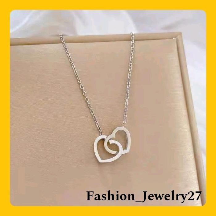 new kalung love double wanita titanium warna silver