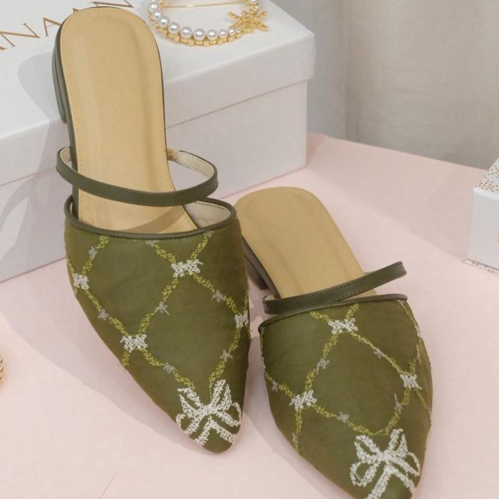 KHANAAN + MONOGRAM MULES + OLIVE