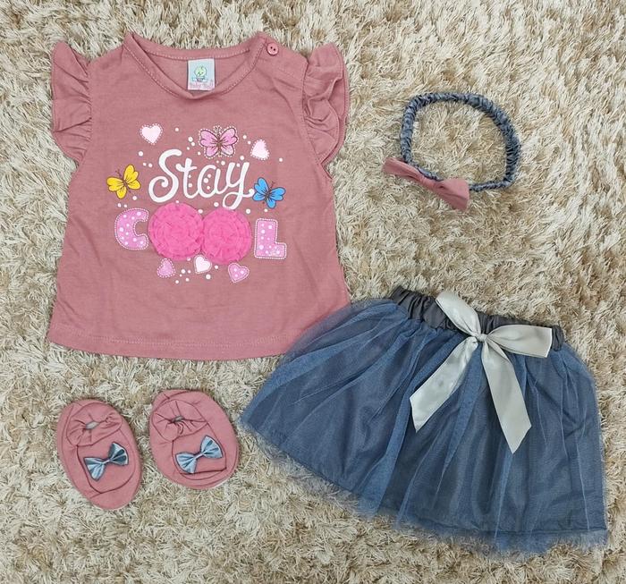 Setelan Bayi Perempuan Set Free Sepatu, Headband, Rok Tutu Nempel Motif Stay Cool