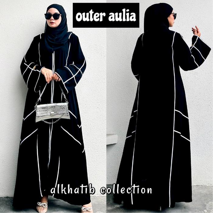 ALKHATIB COLLECTION OUTER AULIA JETBLACK SAUDI LIS PUTIH Gamis Hitam Mewah Muslim Turki