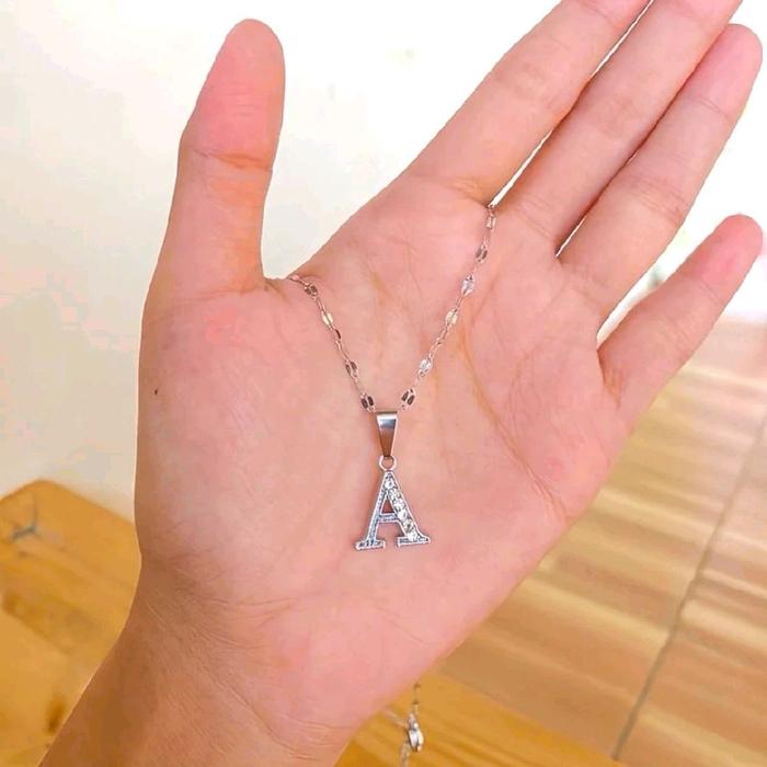 Kalung anti karat titanium asli ori liontin huruf R02