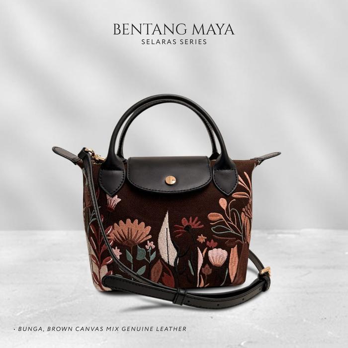 Bentang Maya Selaras Bag Timeles Premium Local Bag Canvas Mix Leather Bunga Brown Canvas Mix Genuine