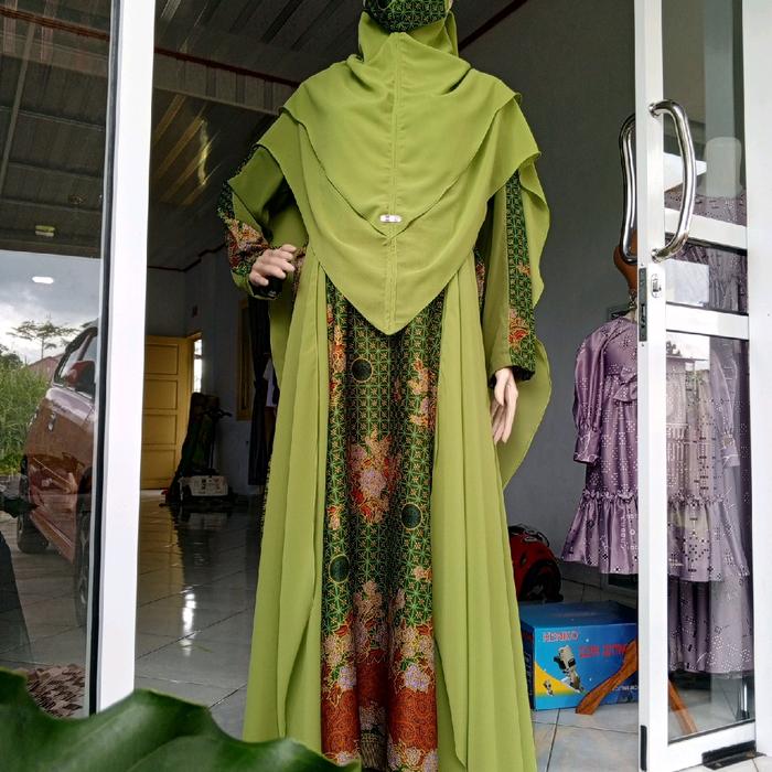 Gamis Muslimat NU Kombinasi Ceruty Set Hijab