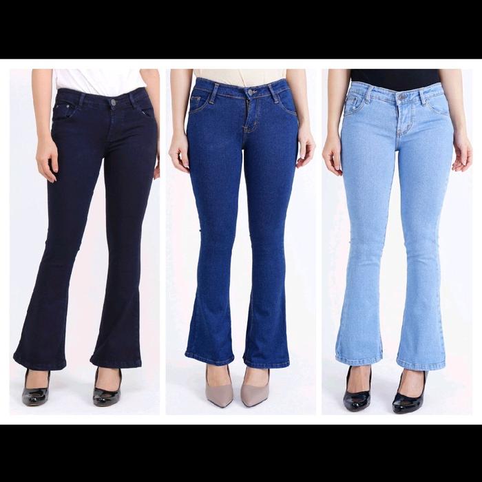 Celana Panjang Cutbray Jeans Wanita Bootcut Denim Stretch Polos Mid-rise Jeans