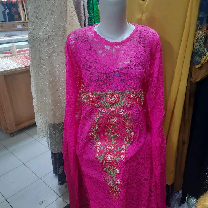 JUAL GAMIS WARNA PINK FANTA MODEL TANPA LENGAN ALIAS KALONG DENGAN MOTIF BORDIR BUNGA MODEL TANPA PU